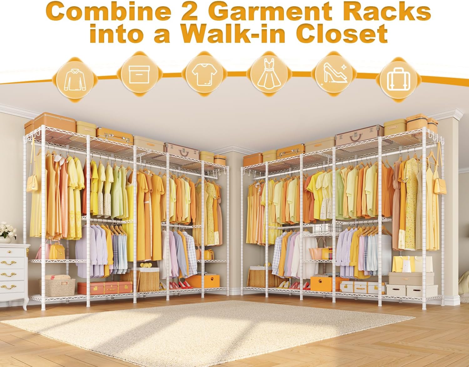 Ulif H50 Extra Large Clothes Rack, Heavy Duty Garment Rack, Freestanding Portable Closet, Clothing Racks for Hanging Clothes, Wardrobe Closet 89.8'' W x 15.8' D x 76.4' H, Max Load 1400 Lbs, White