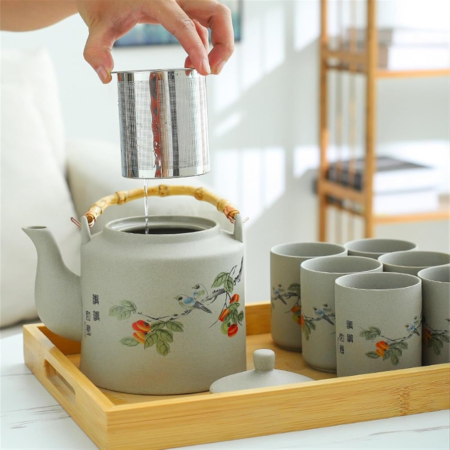Beverage Serveware Large-capacity lifting beam tea set complete set of one pot and six cups Chinese restaurant kettle and cups for home use Water Carafe