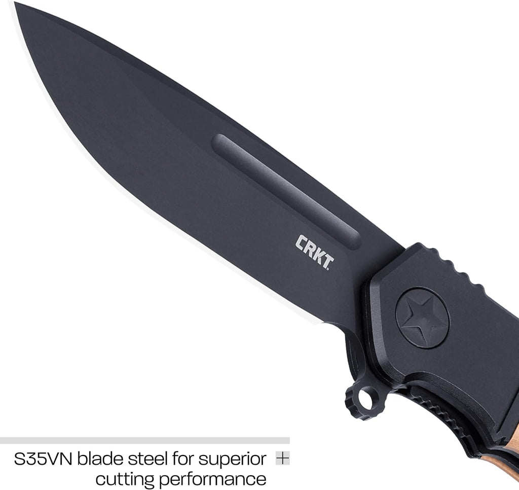 CRKT Homefront Compact Everyday Carry EDC Pocket Folding Knife with Liner Lock: S35VN Plain Edge Blade, G10 w/Aluminum Bolster Handle, Pocket Clip, K245BKP