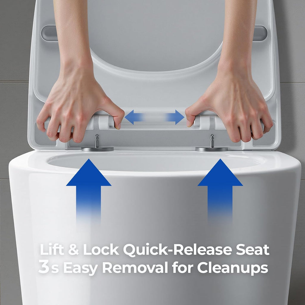 Standard One Piece Toilet with Powerful Flush, Dual Flush 0.87/1.45 GPF, Comfort Height Bathroom Toilet, Modern White Ceramic Commode with Soft-Close Seat and Lid, Easy-clean, 12' Rough-In