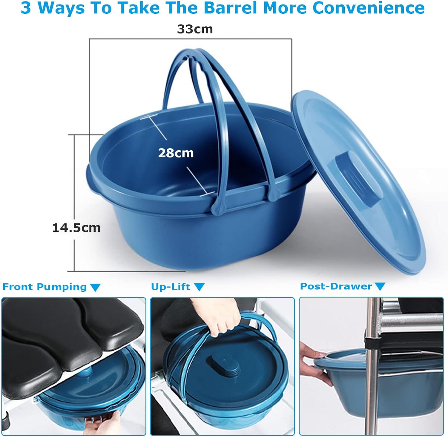 Bedside Commode Chair, Heavy-Duty Raised Toilet Seat with Handles, 6-Gears Height Adjustments, 180kg Capacity, Portable Bathroom Potty Chair for Adults