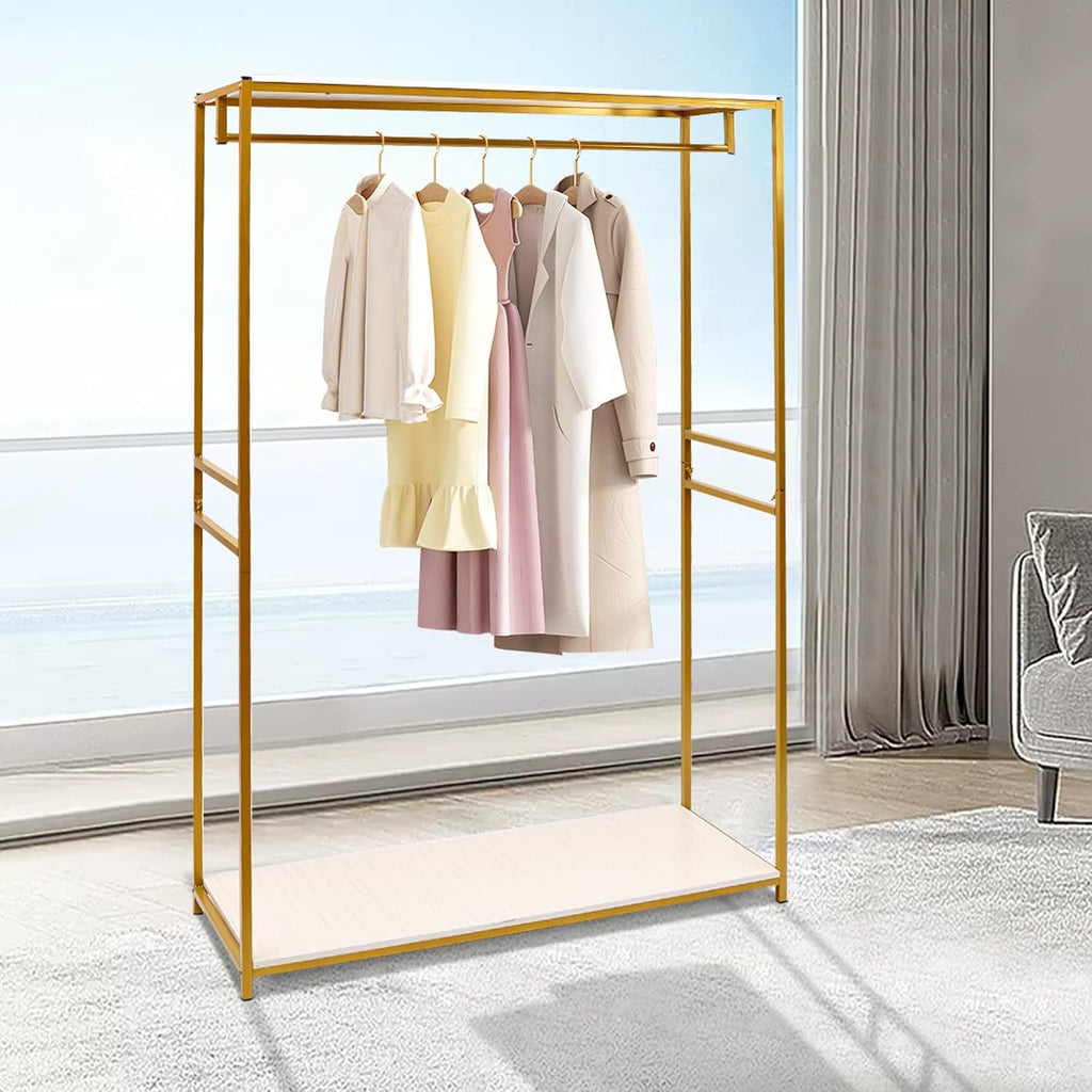 Heavy Duty Metal Clothing Rack Freestanding Wardrobe Garment Hanger Portable Organizer for Hanging Clothes Bedroom Closet Clothes Retail Display Clothing Store