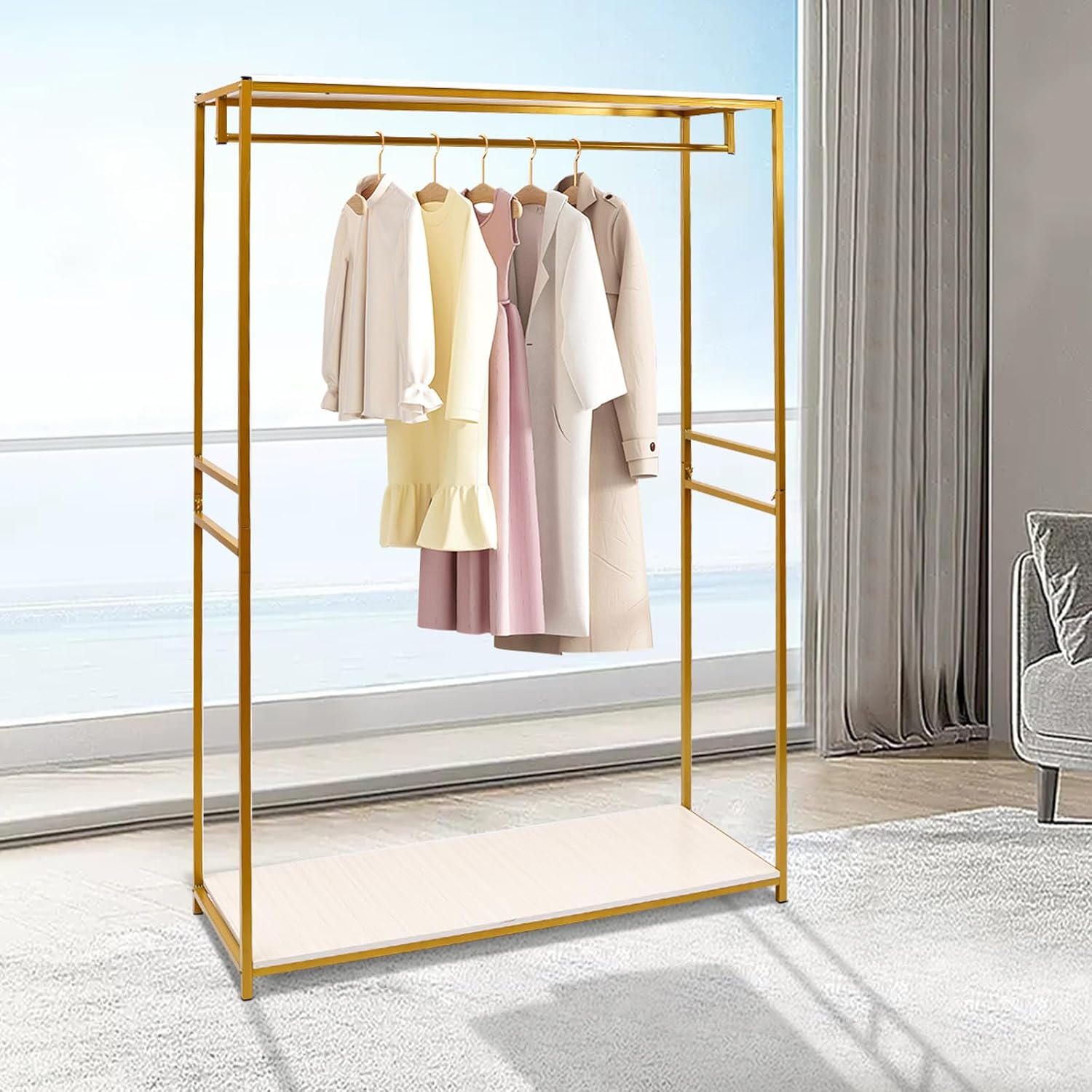 Heavy Duty Metal Clothing Rack Freestanding Wardrobe Garment Hanger Portable Organizer for Hanging Clothes Bedroom Closet Clothes Retail Display Clothing Store