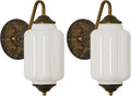 Vintage Milk Glass Wall Sconce - Set of 2 White Dimmable Wall Mount Lighting with Bulbs - Antique Brass Gold Sconces - Mid Century Vanity Light Fixture for Bathroom Bedroom Living Room Hallway Decor