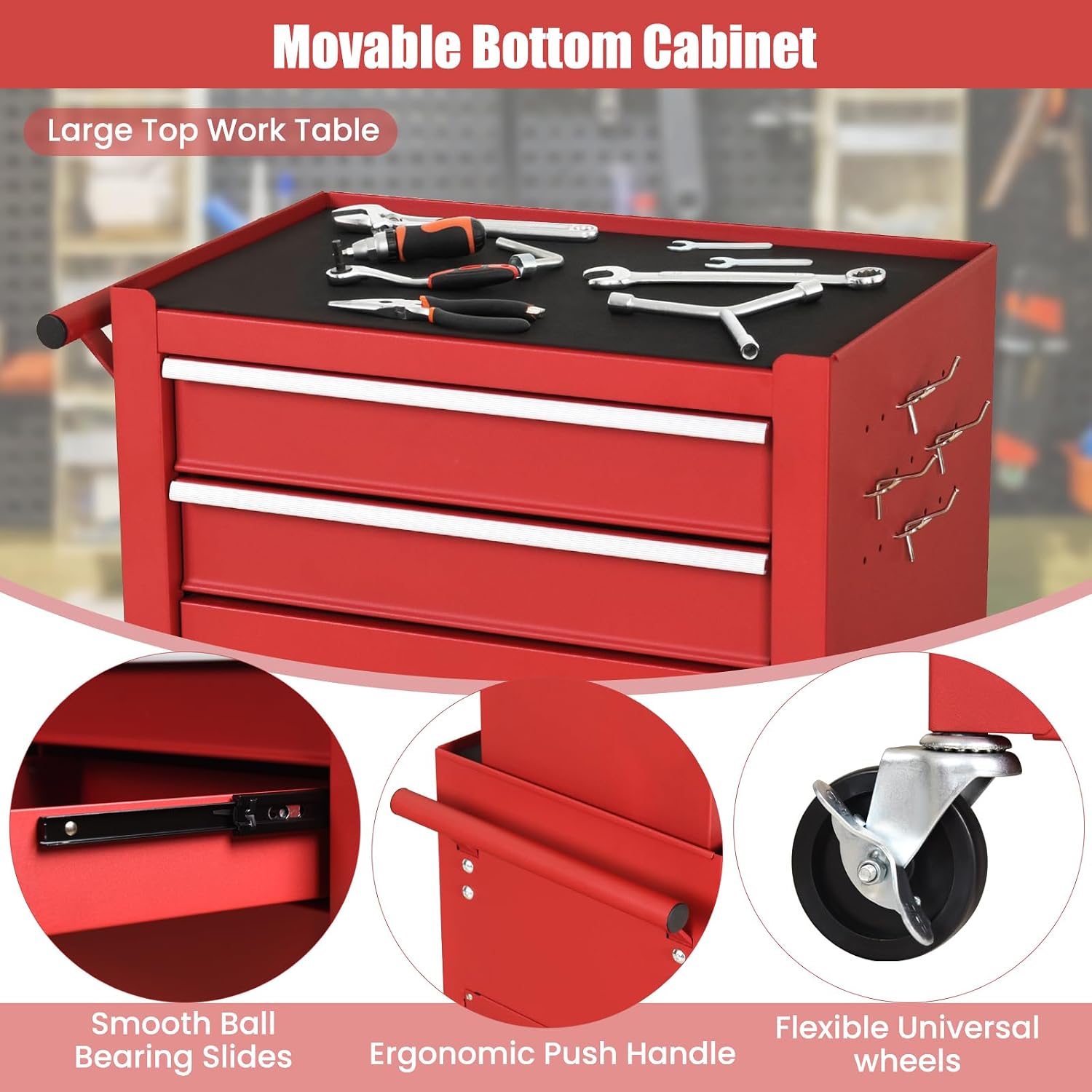 IRONMAX Rolling Tool Chest, 6-Drawer Lockable Tool Cabinet w/ 4 Universal Wheels, 2 in 1 Detachable Tool Box Storage Organizer for Garage Workshop Repair Shop (6-Drawer, Red)