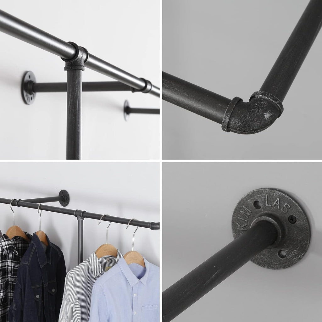 Industrial Pipe Clothes Rack, Heavy Duty Wall Mounted Black Iron Garment Bar,Retail Display Rack Closet Storage Clothes Organizer (80.7, Black)