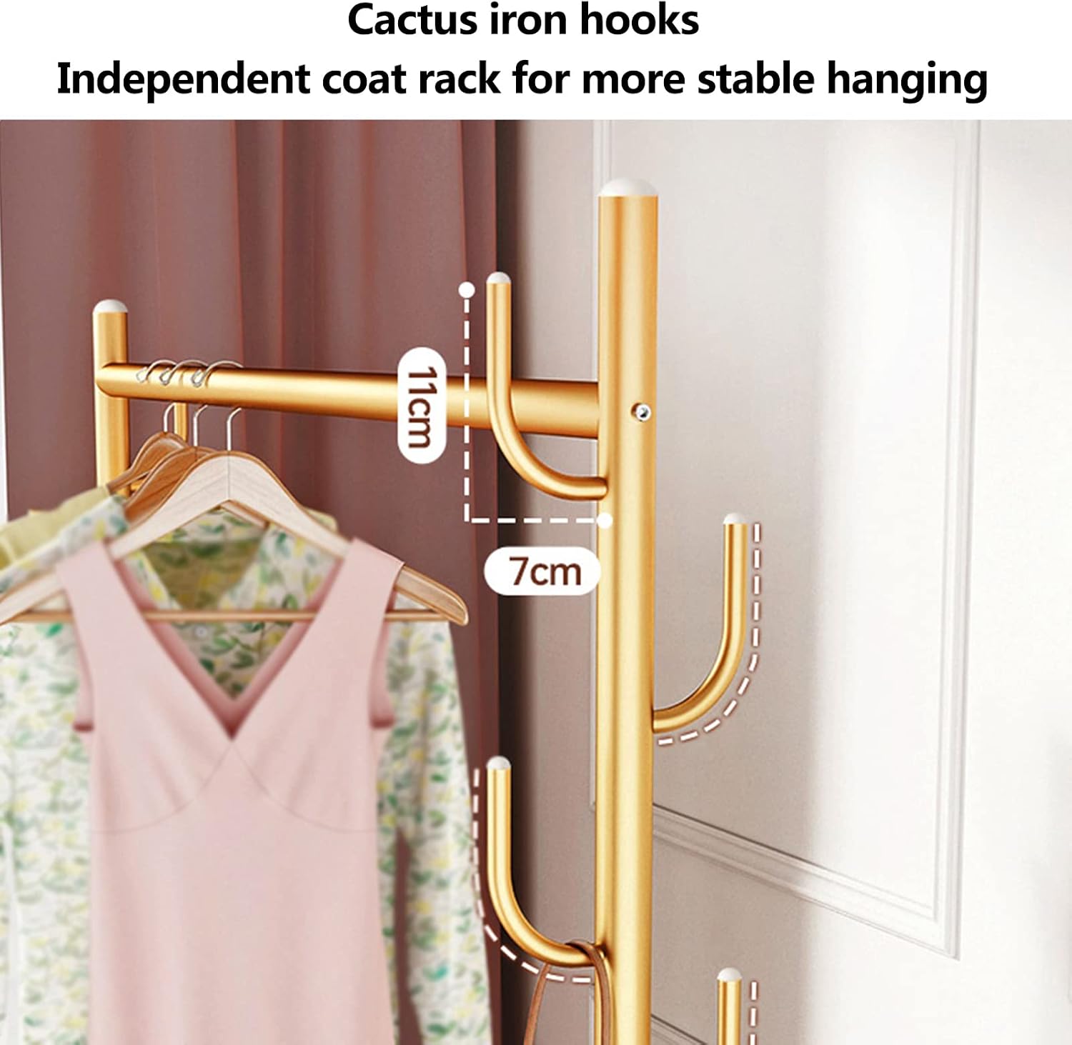 Clothes Rail Garment Rack Gold Drying Rack Rolling Garment Rack Wheels with 7 Hooks Organizer Storage Shelf for Bedroom, Living Room Balcony Entryway Stand Clothes Rod (60x37x165cm) ( 110x37x165cm)