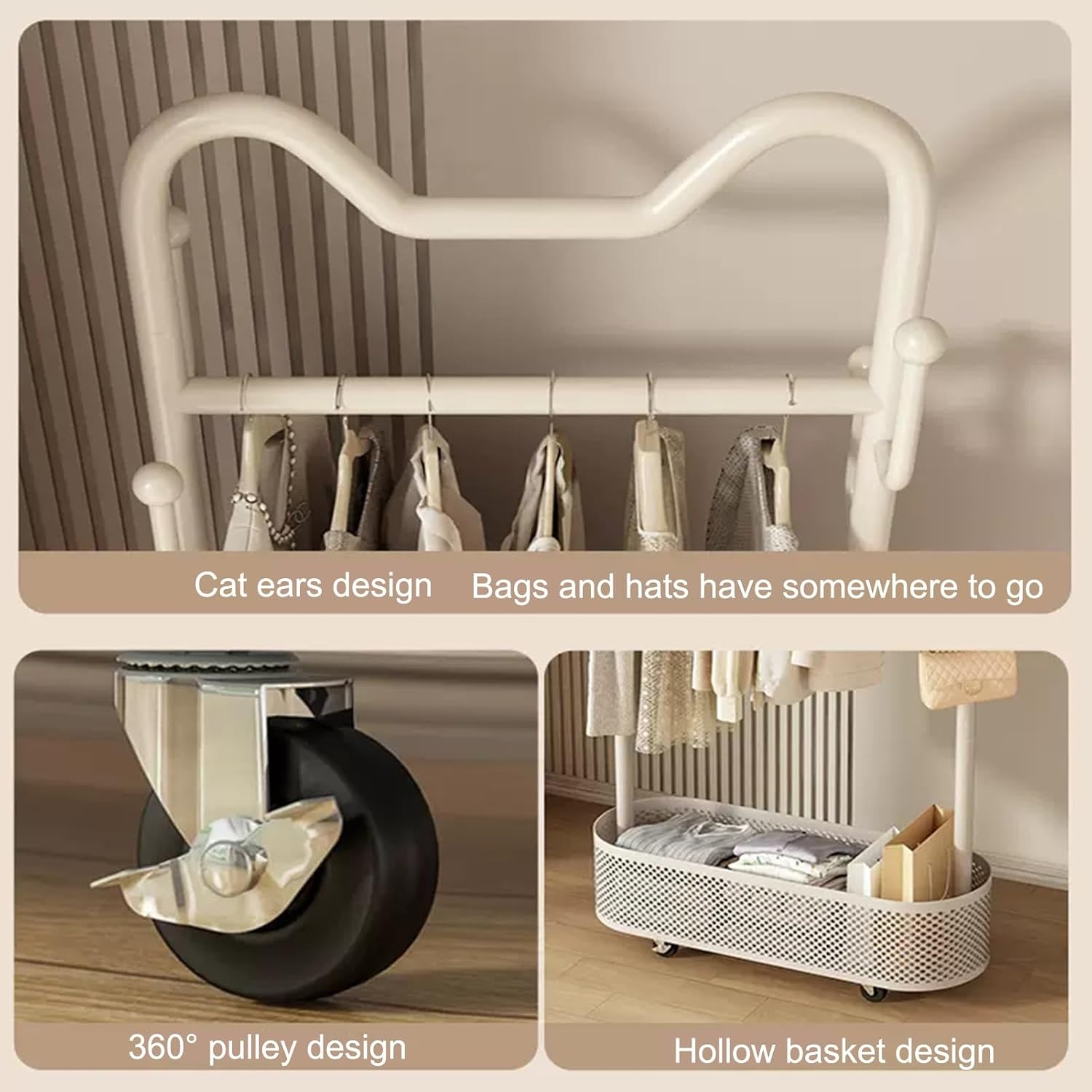 Modern Garment Rack, Clothes Rack, Clothing Rack, Rolling Garment Rack with Shelf, Portable Closet Wardrobe Rack, for Bedroom,Living Room,Clothing Store(Gold,60cm/23.6in)
