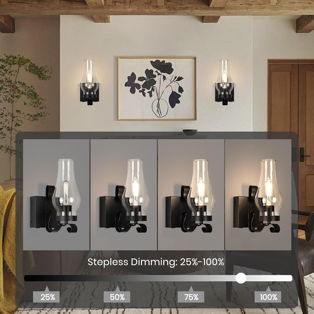 Battery Operated Wall Sconces, Rustic Wall Lights Sets of 2, Non-Hardwired Antique Kerosene Wall Lamps, Vintage Bedside Wall Sconces with Remote Control for Living Room, Bedroom, Hallway etc