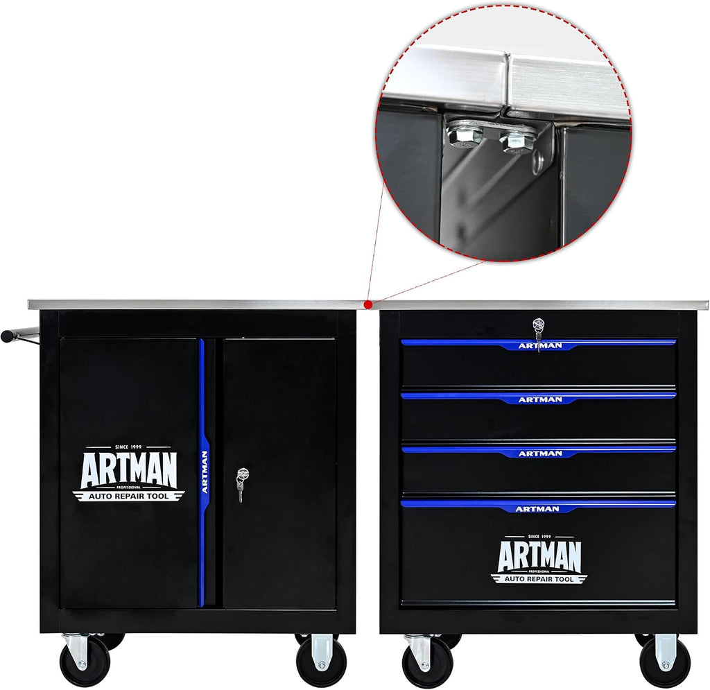4-Drawer Tool Chest with Wheels, Combinable Rolling Tool Cart, Rolling Tool Box，Storage Organizer Cabinet for Garage,Warehouse, Repair Shop, Workshop