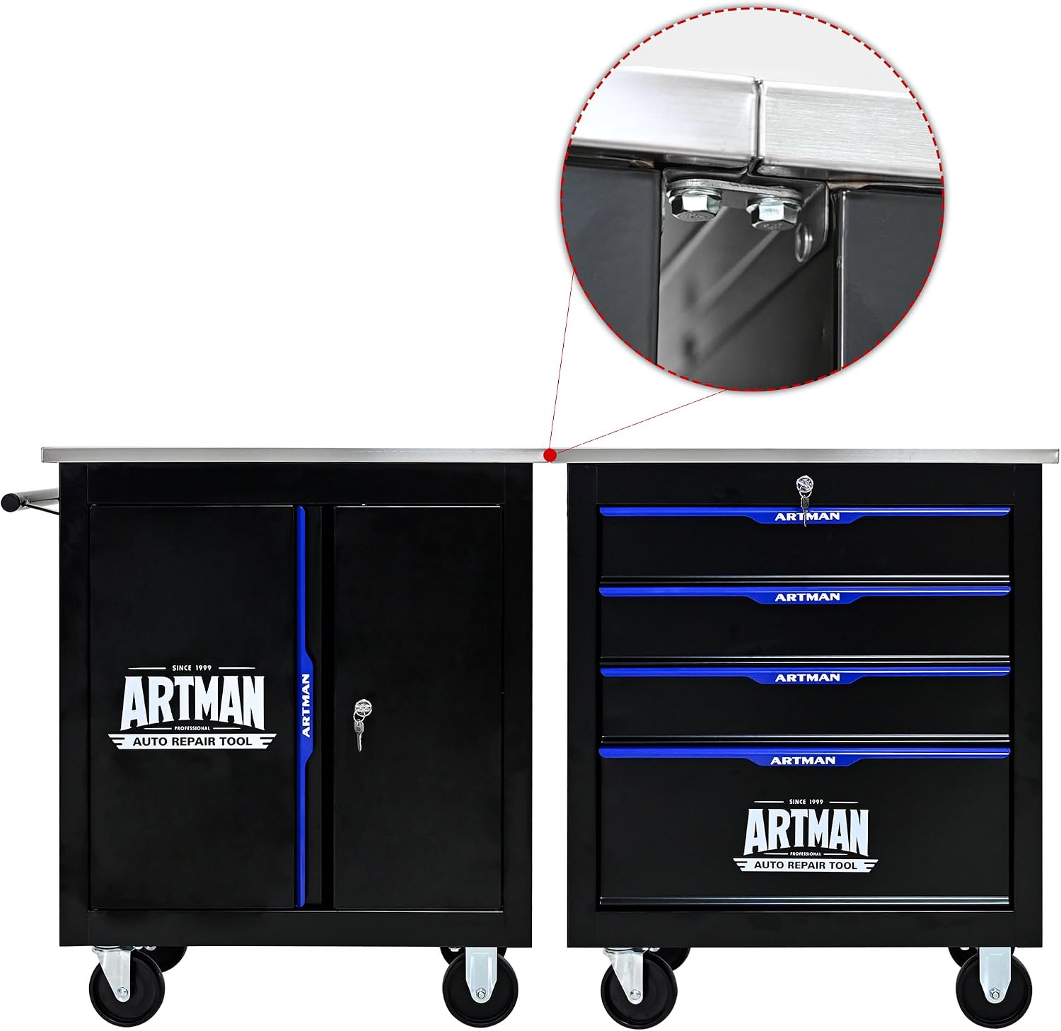 4-Drawer Tool Chest with Wheels, Combinable Rolling Tool Cart, Rolling Tool Box，Storage Organizer Cabinet for Garage,Warehouse, Repair Shop, Workshop
