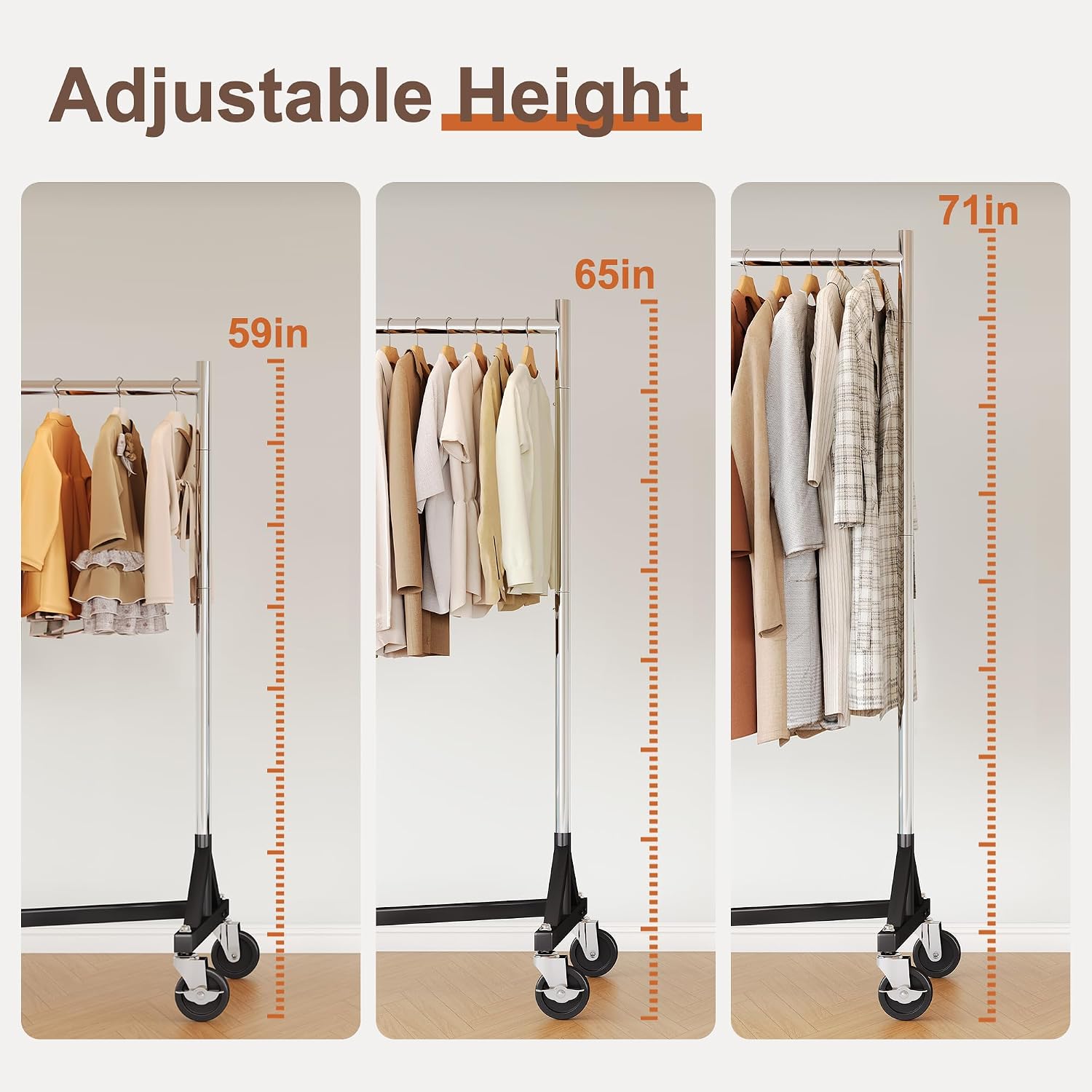 HOKEEPER Clothes Rack Z Rack Clothing Rack Commercial Garment Rack with Lockable Wheels Height Adjustable Coat Rack Heavy Duty Clothes Rack for Bedroom, Living Room, Laundry, Balcony 71' H, 2 Pack