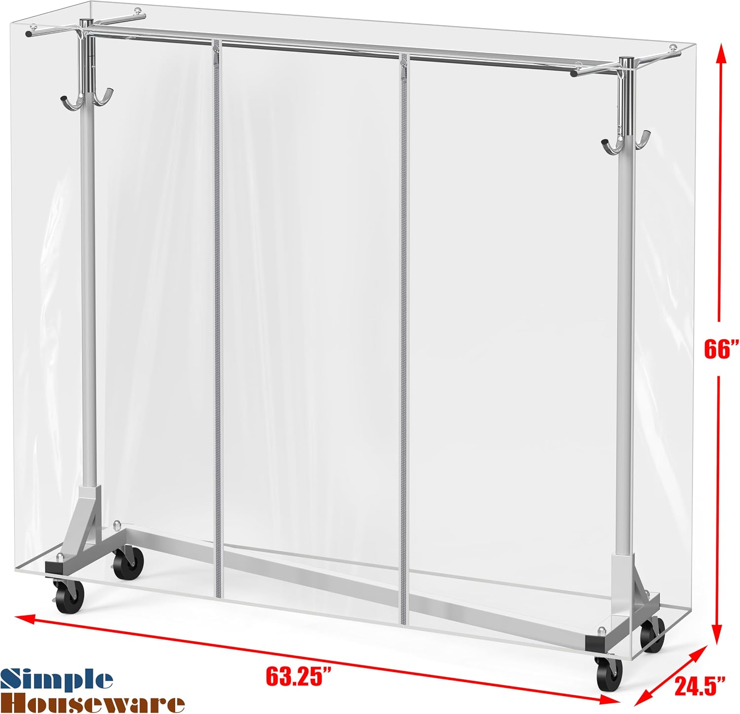 Simple Houseware Industrial Grade Z-Base Garment Rack, 500lb Load with 62' Extra Long bar w/Clear Cover and Tube Bracket