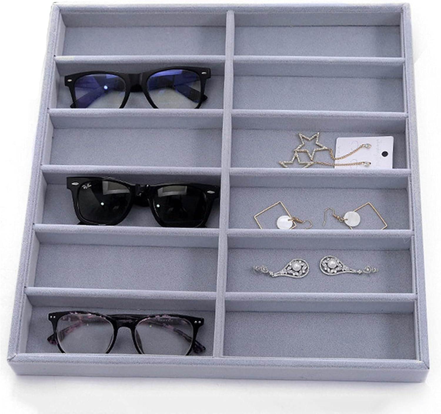 Stands Glasses Storage Organizer Gray 12 Grids Sunglasses Display Box Eyewear Display Glasses Stand Props Jewelry Organizer Tray Fashion Cases Eyeglasses Display Holder
