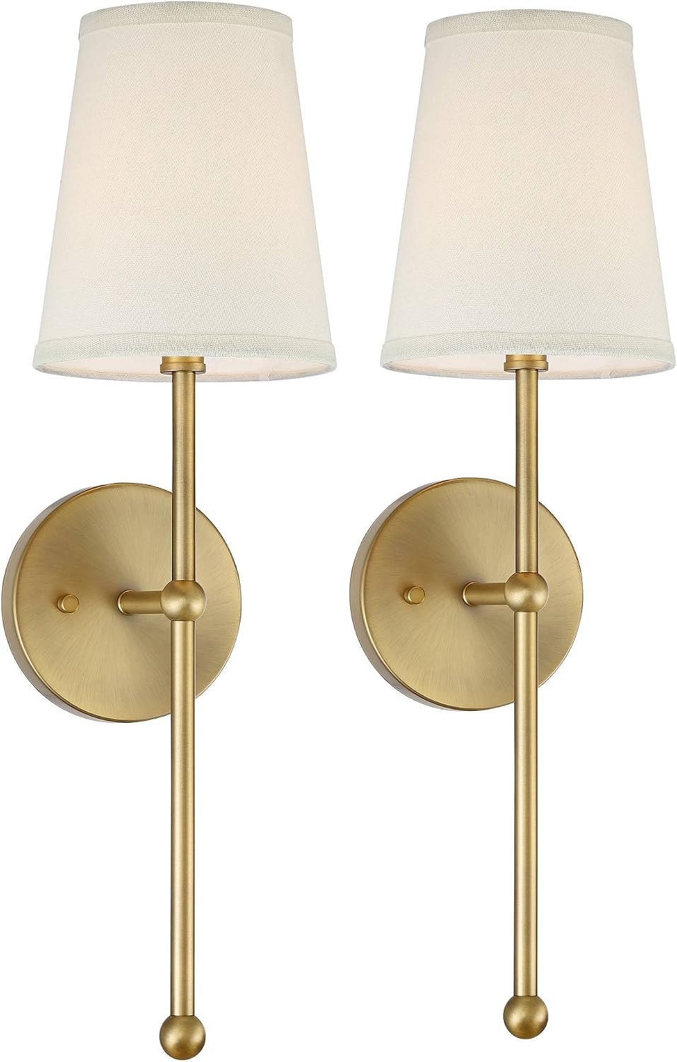 Possini Euro Design Elena Modern Wall Light Sconces Set of 2 Warm Brass Gold Metal Hardwired 6' Cream Linen Shade for Bedroom Bedside Living Room House Home Hallway Dining Kitchen