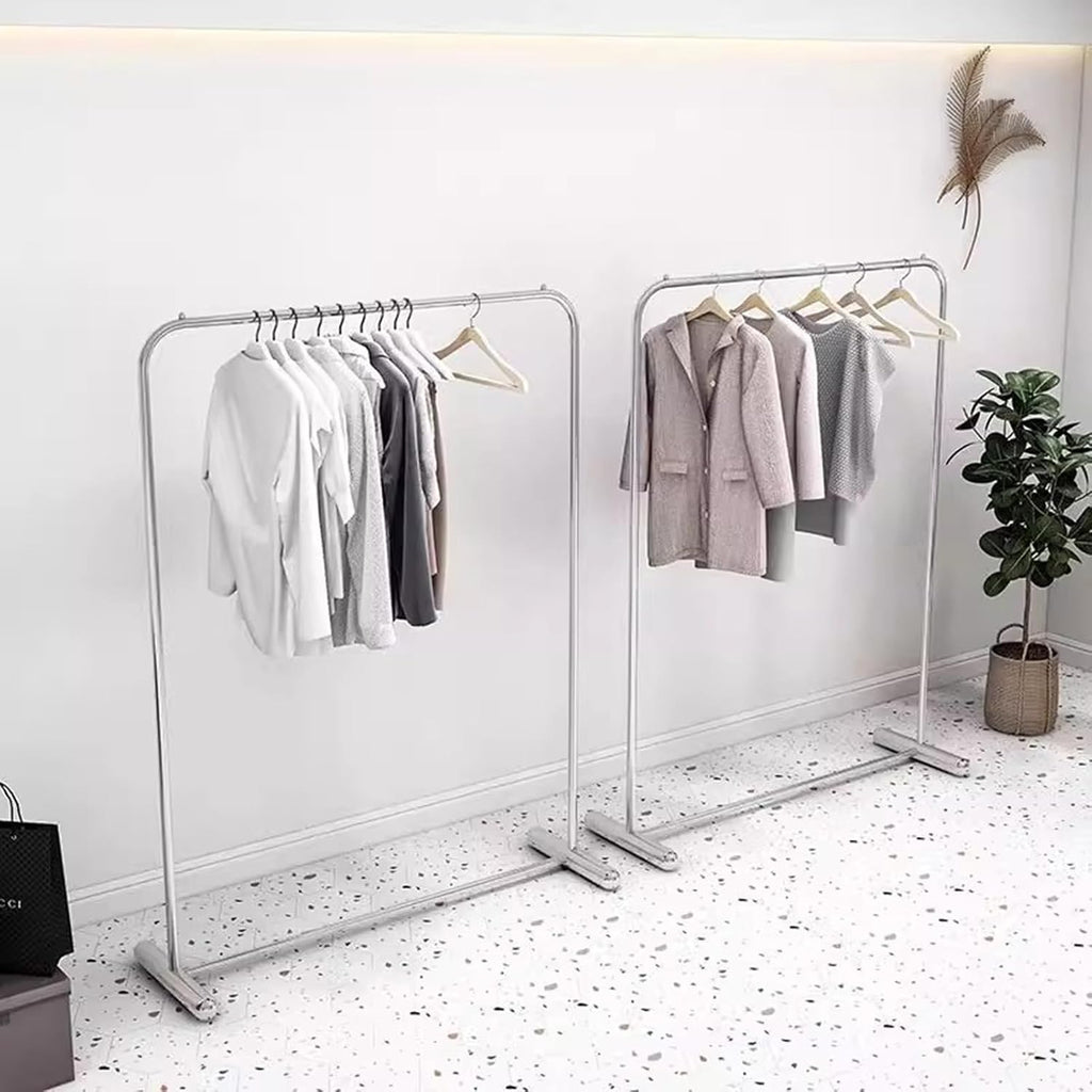Garment Rack Commercial-grade Clothes Rails For Boutique Retail, Heavy-duty Clothing Rack For Hanging Clothes, Load 350 LBS,stainless Steel Single Rod Coat Rack For Bedrooms, Silver(Size:120X40X160CM)