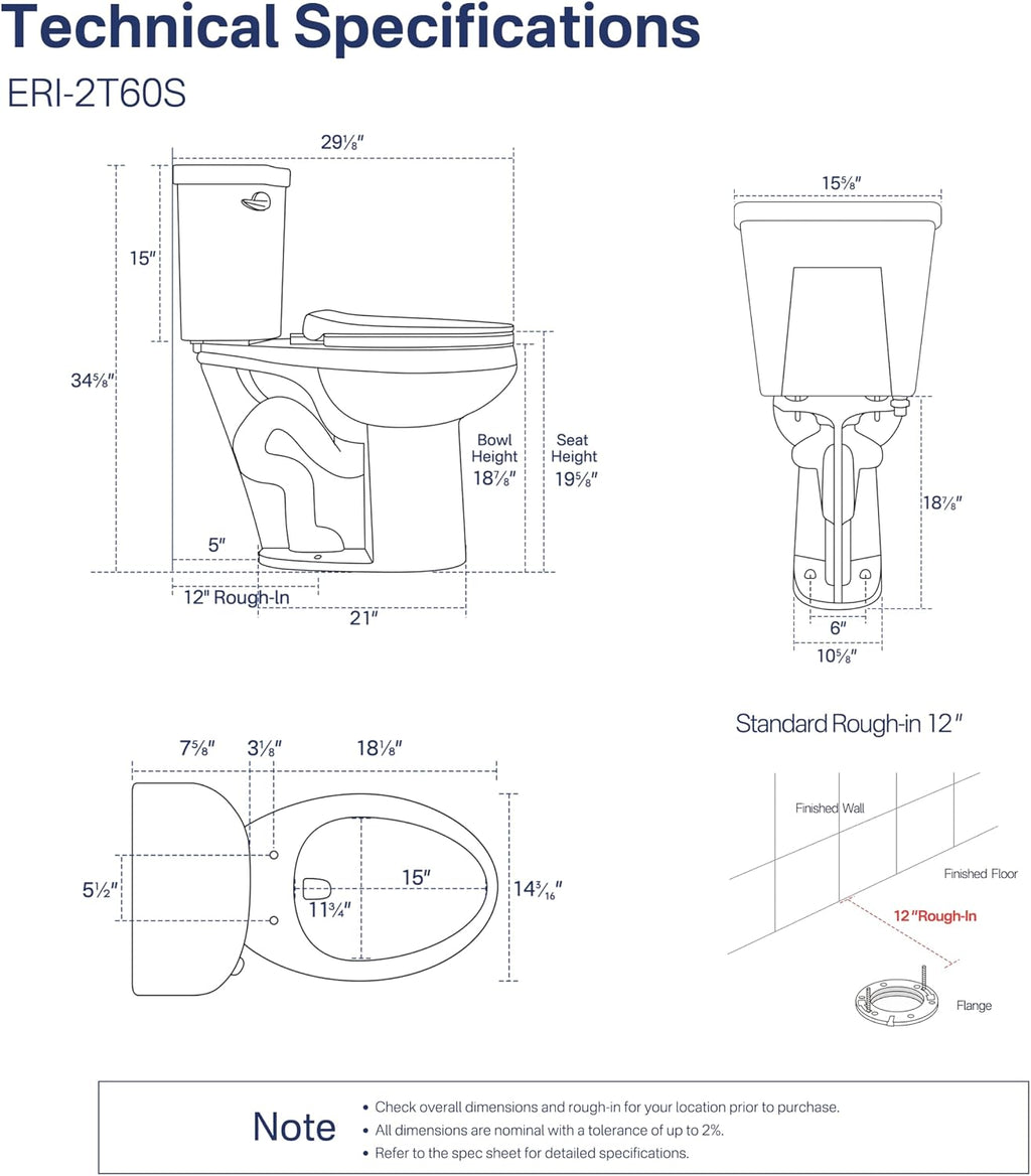 Eridanus Tall Two Piece Toilet, ADA Compliant Chair Height 19.7', Elongated Toilets Bowl 19' with Soft Close Seat, Single Flush 1.28 GPF Powerful Siphon, 12' Rough-In Floor Mounted Commode for Seniors