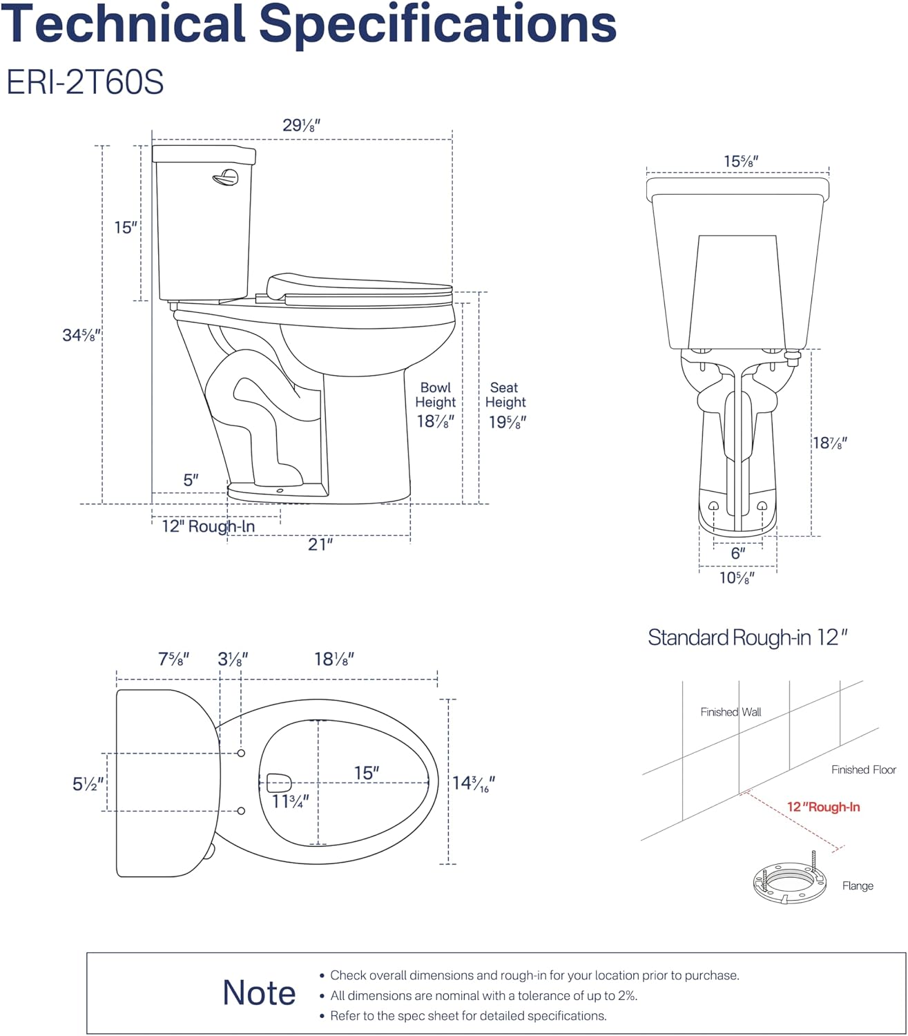 Eridanus Tall Two Piece Toilet, ADA Compliant Chair Height 19.7', Elongated Toilets Bowl 19' with Soft Close Seat, Single Flush 1.28 GPF Powerful Siphon, 12' Rough-In Floor Mounted Commode for Seniors