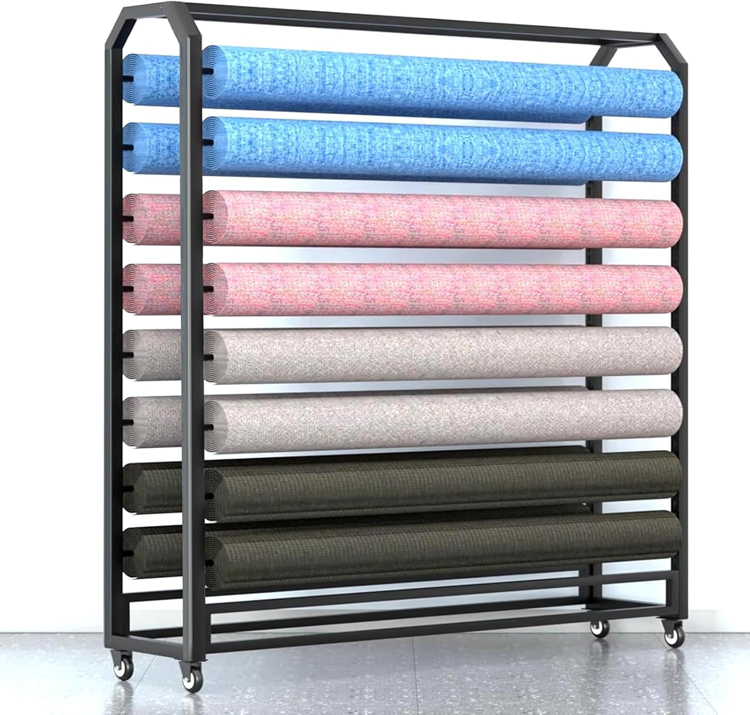 16 rods Commercial Fabric Roll Storage Rack, Large Textile Fabric Display Rack with Adjustable Hanging Rod, Movable Organizer Holder for Vinyl Roll/Leather Roll/Curtain Studio/Wallpaper (16 rods)