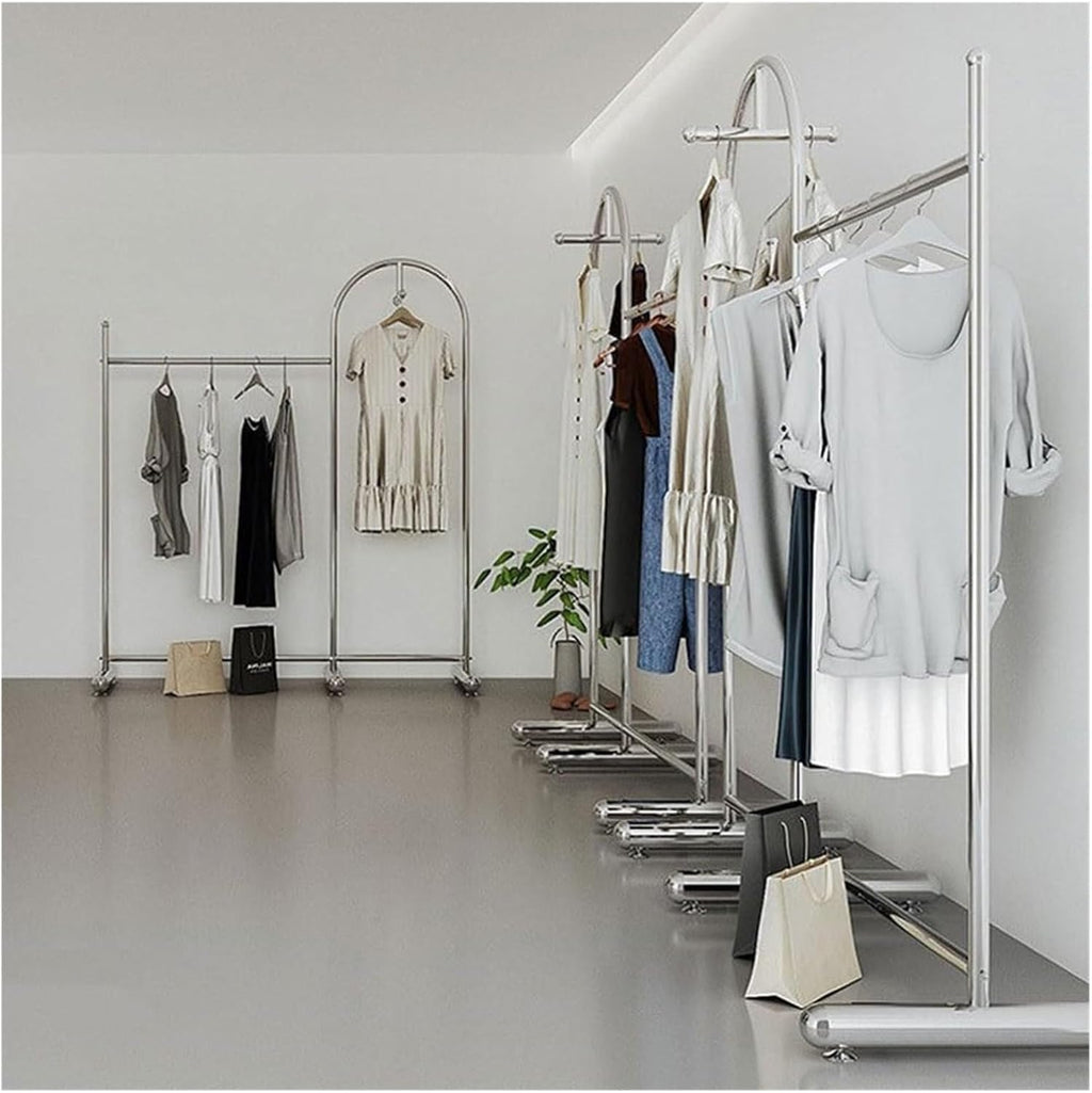 Clothes Rail Garment Rack Commercial Heavy Duty Garment Rack, Stainless Steel Clothing Rack Free Standing Coat Rack for Bedroom Clothes Drying Rack for Hanging Clothes, Silver-110x40x170cm