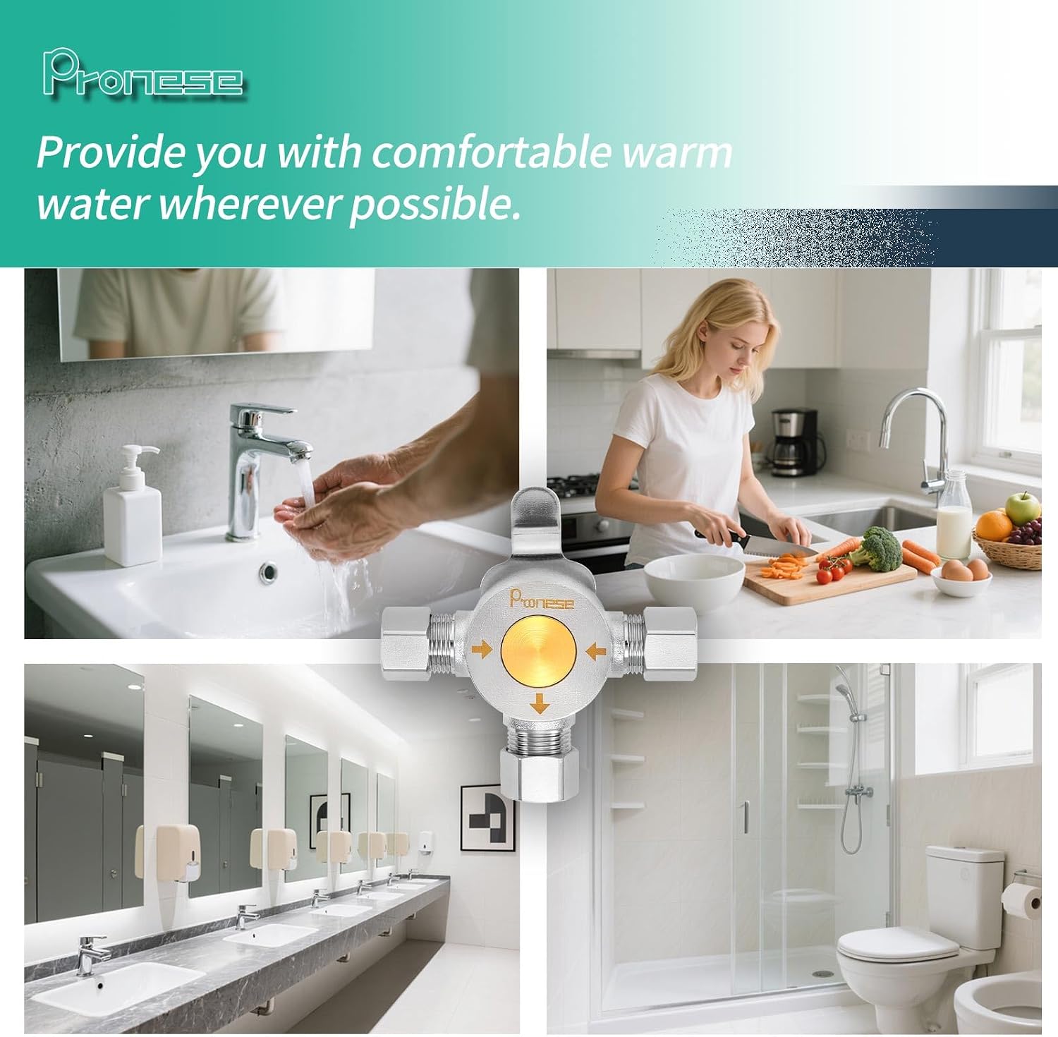 10 PCS Below Deck Mixing Valve,3/8' Compression LF Brass Body,Thermostatic mixing valve for hot and cold water,Compression Sleeve and Nuts Included.