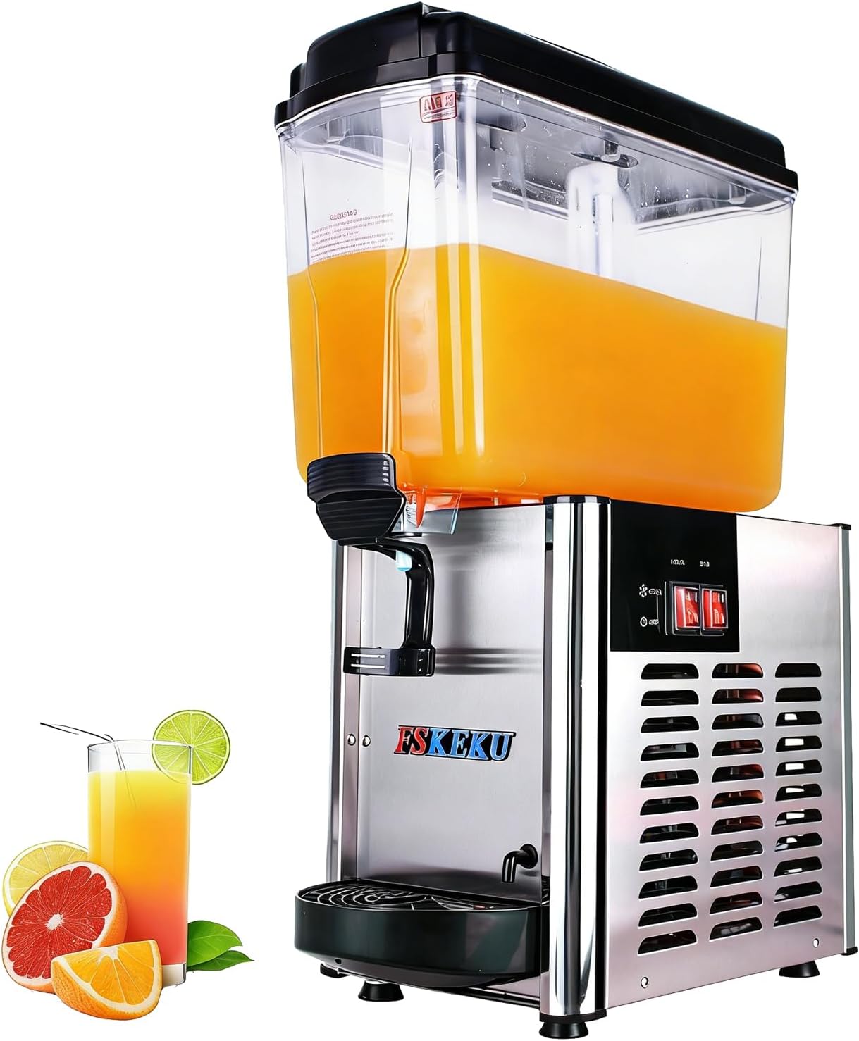 Commercial Beverage Dispenser Single Tank: Commercial Juice Dispenser 18 L/4.8 Gal for Parties - 46℉ to 59℉ Stainless Steel Cold Drink Dispensers for Cafeterias Bar Hotel Parties