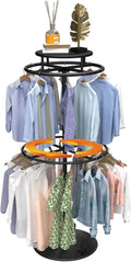 Round Clothes Rack, Childrens Clothing Display Circular Clothes Rack, Rotatable Black Tier Rack with Retail Display Table, Round Garment Rack Kids Clothing Display for Boutiques (BLACK, 55.1'/140cm)