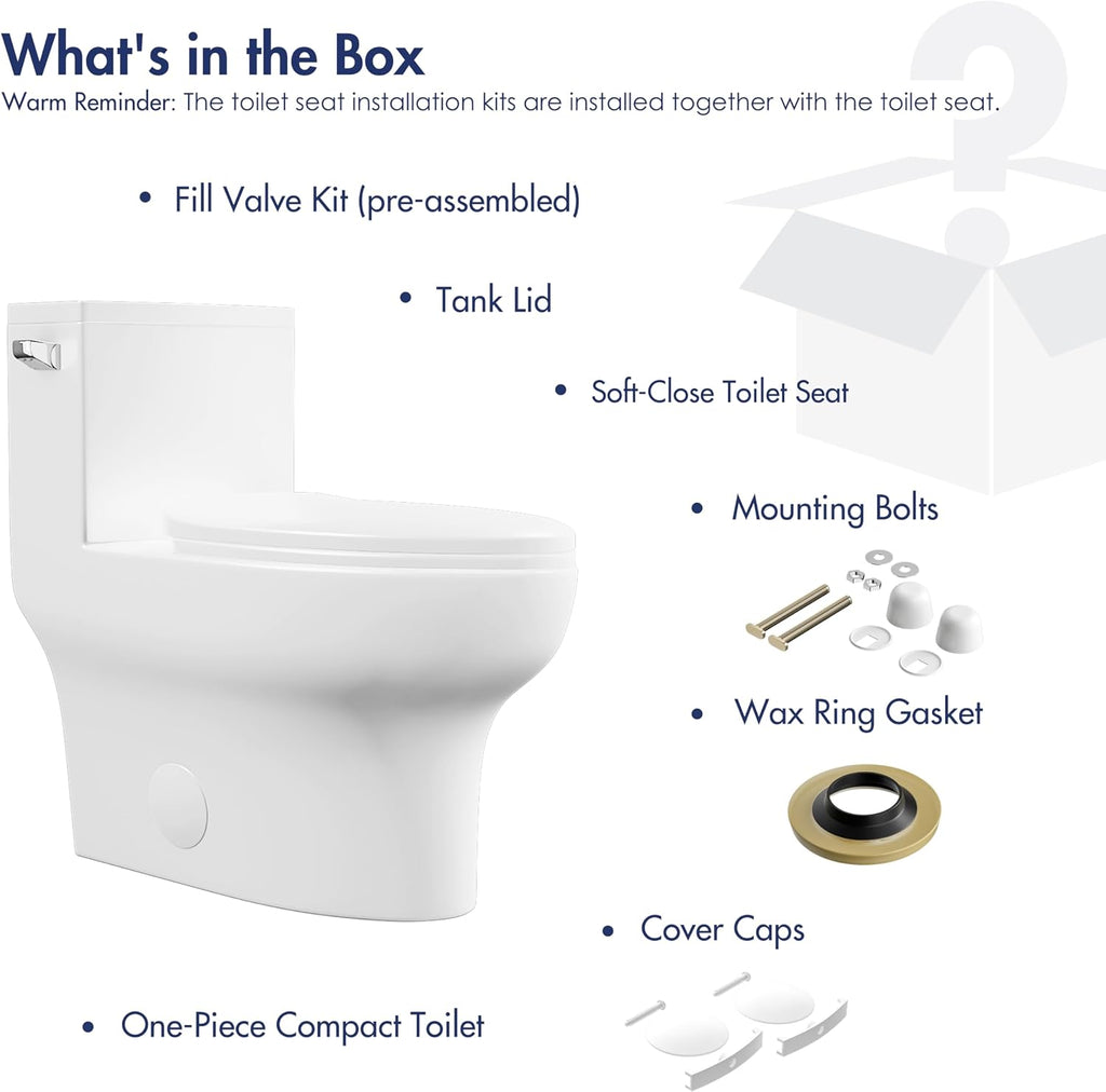 Eridanus One Piece Toilet Elongated With Soft Closing Seat, Comfortable ADA Compliant 17' Chair Height Seat, Powerful & Quiet Left Side Trip Lever Flush (1.28 GPF), 12' Rough-In
