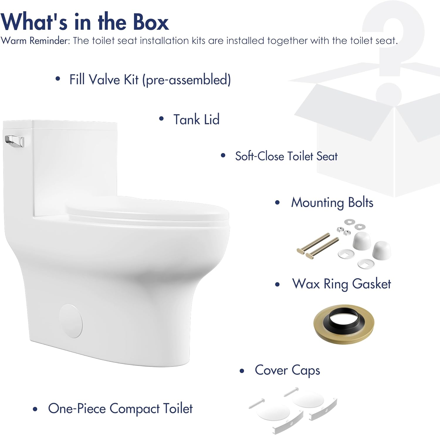 Eridanus One Piece Toilet Elongated With Soft Closing Seat, Comfortable ADA Compliant 17' Chair Height Seat, Powerful & Quiet Left Side Trip Lever Flush (1.28 GPF), 12' Rough-In