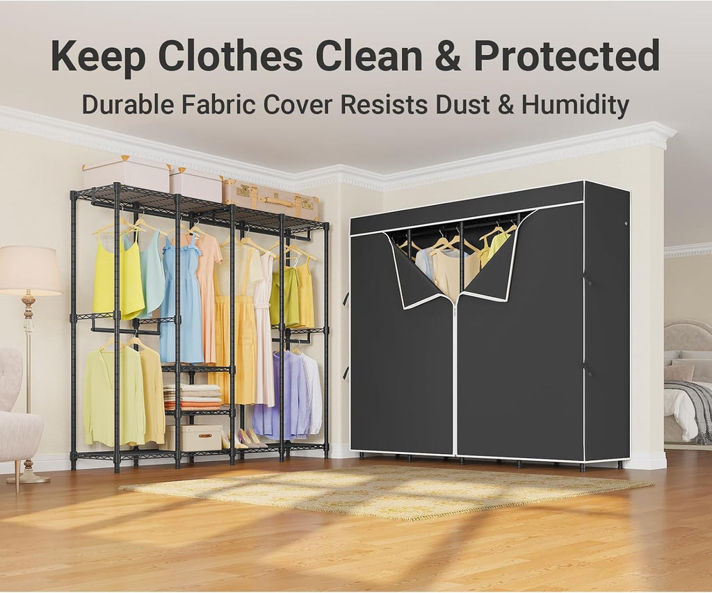 VIPEK V40C Medium Covered Clothes Rack, Freestanding Clothing Rack with Black Oxford Fabric Cover for Hanging Clothes, Adjustable Portable Closet Wardrobe for Bedroom & Walk-in Closet, Max Load 900LBS