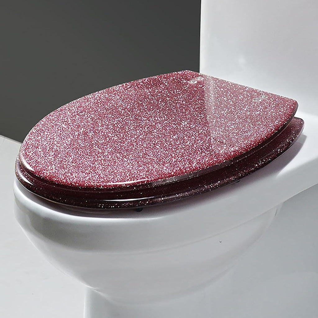 Toilet Seat Soft Close, Oval Glitter Toilet Seat with Quick Release, Toilet Lid with Top Fixing, Resin Toilet Seat(Pink)
