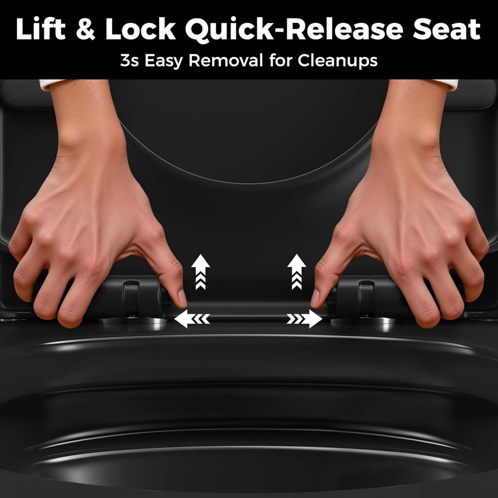 Compact Black One Piece Toilet with Soft-close Seat Lid, Power Dual Flush 1.2/1.85 GPF, Standard White Toilet Bowl, Space-saving Design For Limited Layouts,12'' Rough-in