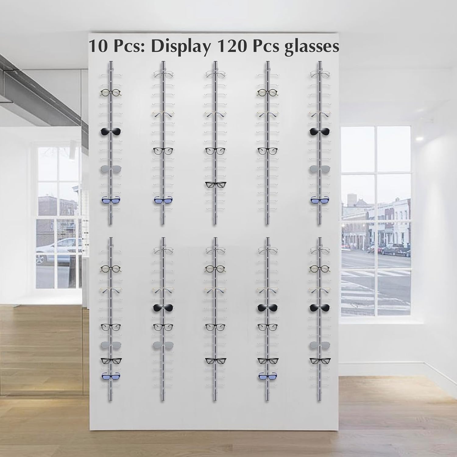 Eyewear Display Sunglass Display Stand Store Retail Display Glasses Holder Stand Sunglasses Display Stand Sunglasses Sunglasses Rack (Wall Riser Display 120 Pairs(With Lock))