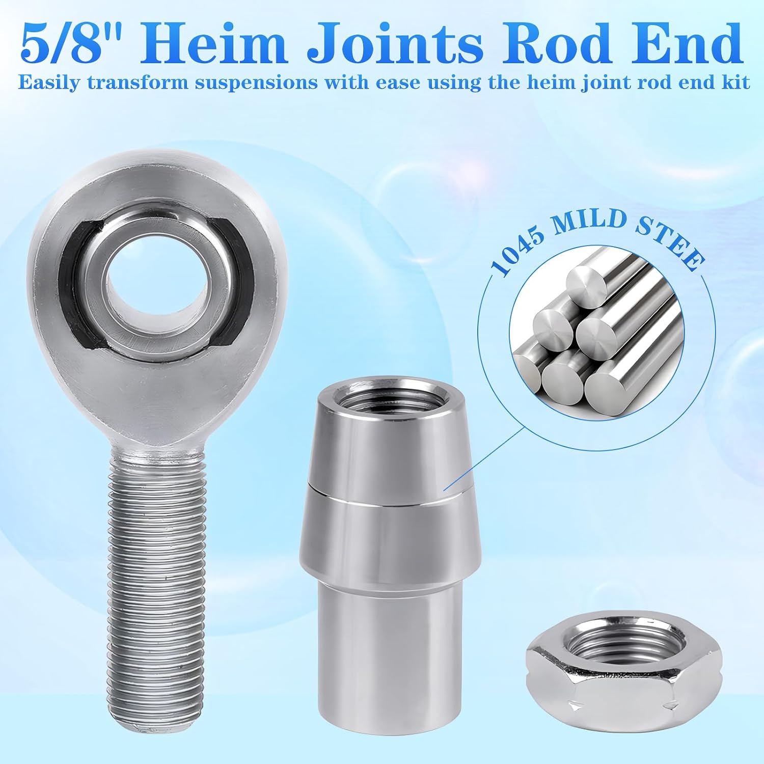 5/8-18 Heim Joints Rod End Kit, .065 Bungs with Jam Nuts | RH & LH Economy Panhard Bar, For Steering and Suspension, Traction Bars, Links Joints On Hot Rods, 4Set