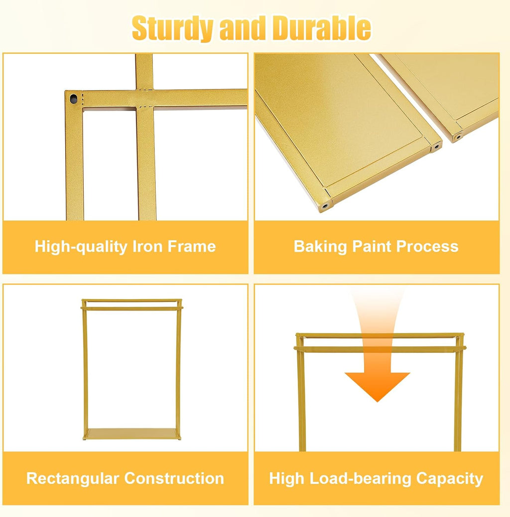 Gold Heavy Duty Clothing Rack Floor Standing Garment Rack Modern Clothes Metal Display Rack Double Hanging Rods Hangers for Wedding Clothes, Daily Home or Shop