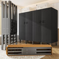 49.2in Foldable Portable Wardrobe with Magnetic Door Large Heavy Duty Rolling Covered Clothes Rack Folding Closet on Wheels Metal Garment Rack for Hanging Clothes (B,Black Door, 125cm/49.2in)