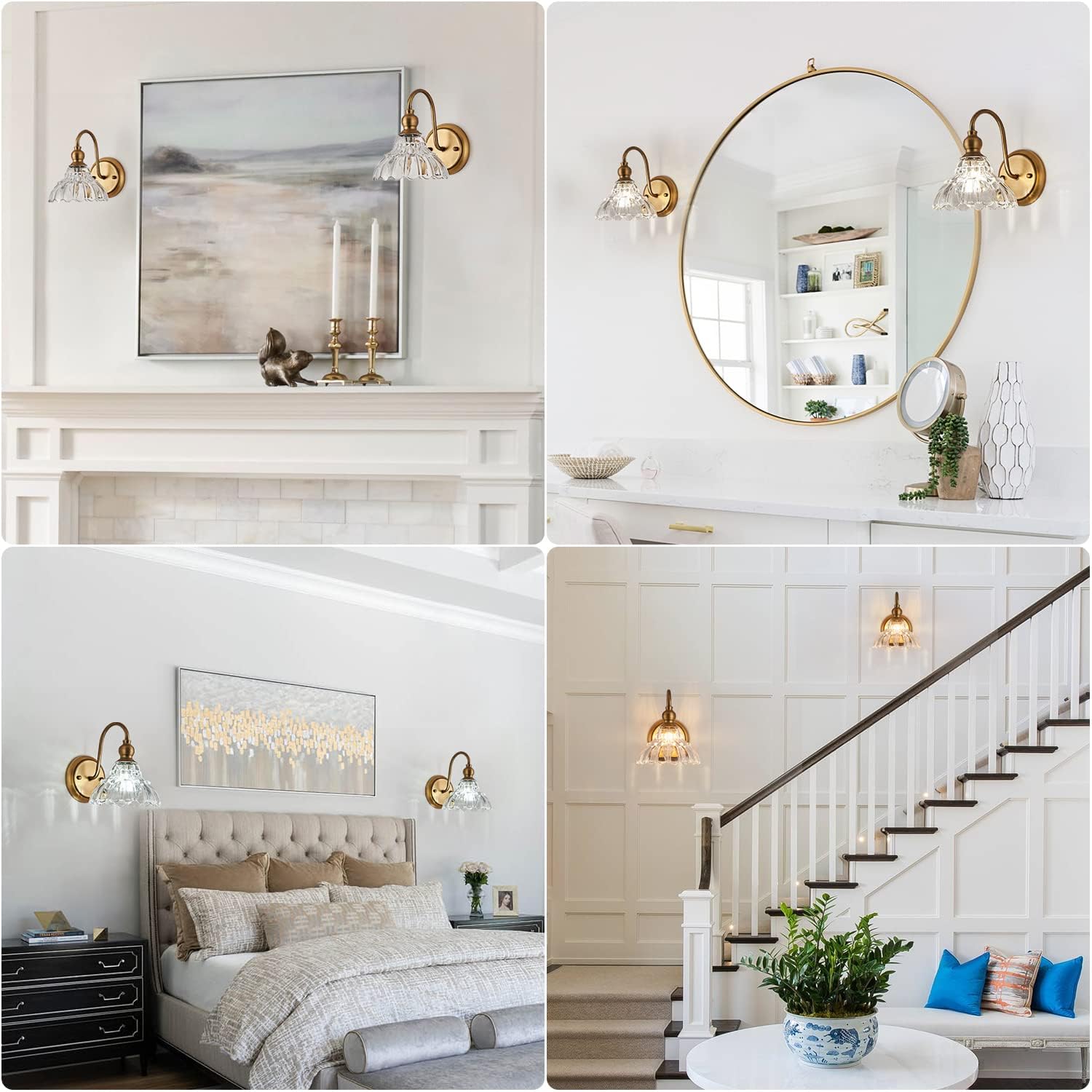 2-Pack Vintage Wall Sconces Brass Bathroom Vanity Lighting Fixtures Beautiful Wall Light Set of Two for Bedroom Bathroom Hallway Living Room
