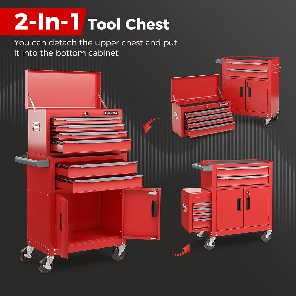Goplus Tool Chest, 6 Drawers Extra Large Rolling Too Storage Cabinet with 4' Universal Lockable Wheels, Auto Lock, Protective Liner, 2-in-1 Heavy Duty Tool Box for Garage, Workshop