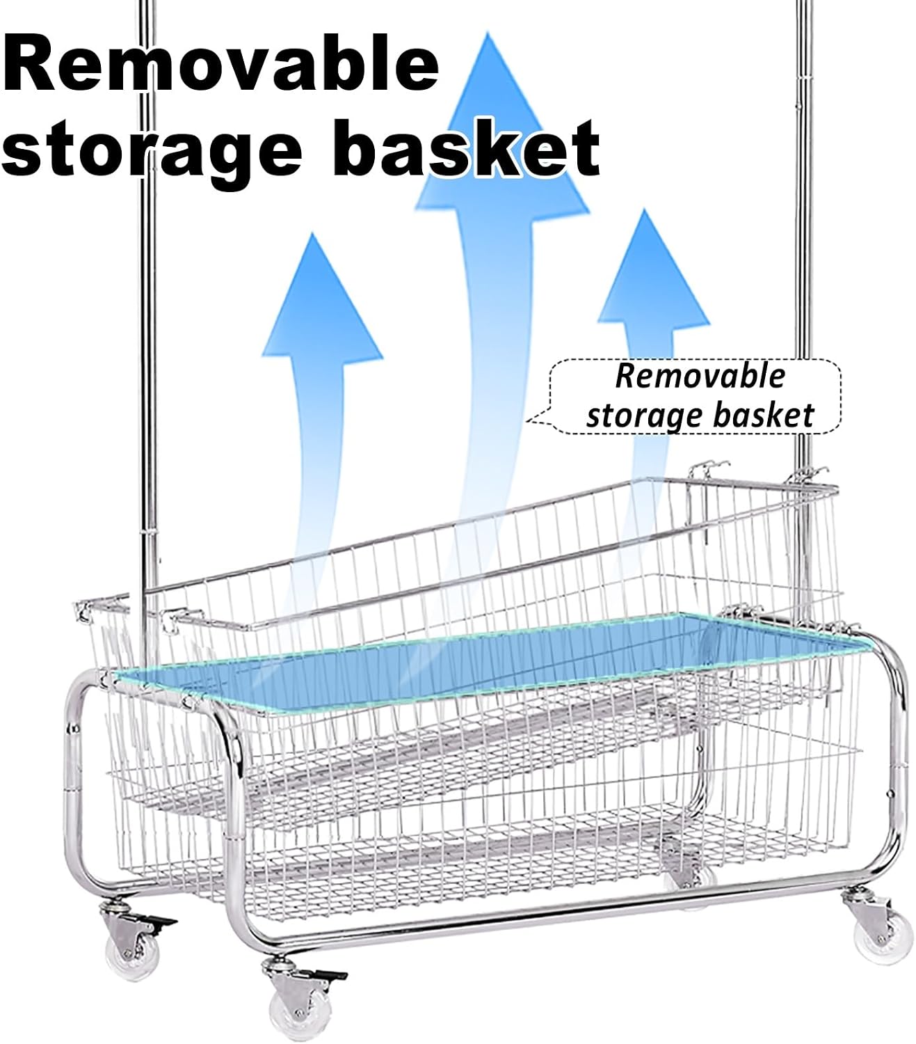 Rolling Garment Rack With Wheels, Clothing Racks, Heavy Duty Clothes Rack With Storage Basket, Portable Clothes Organizer, For Bedroom Entry Hall(98cm/38.6in)