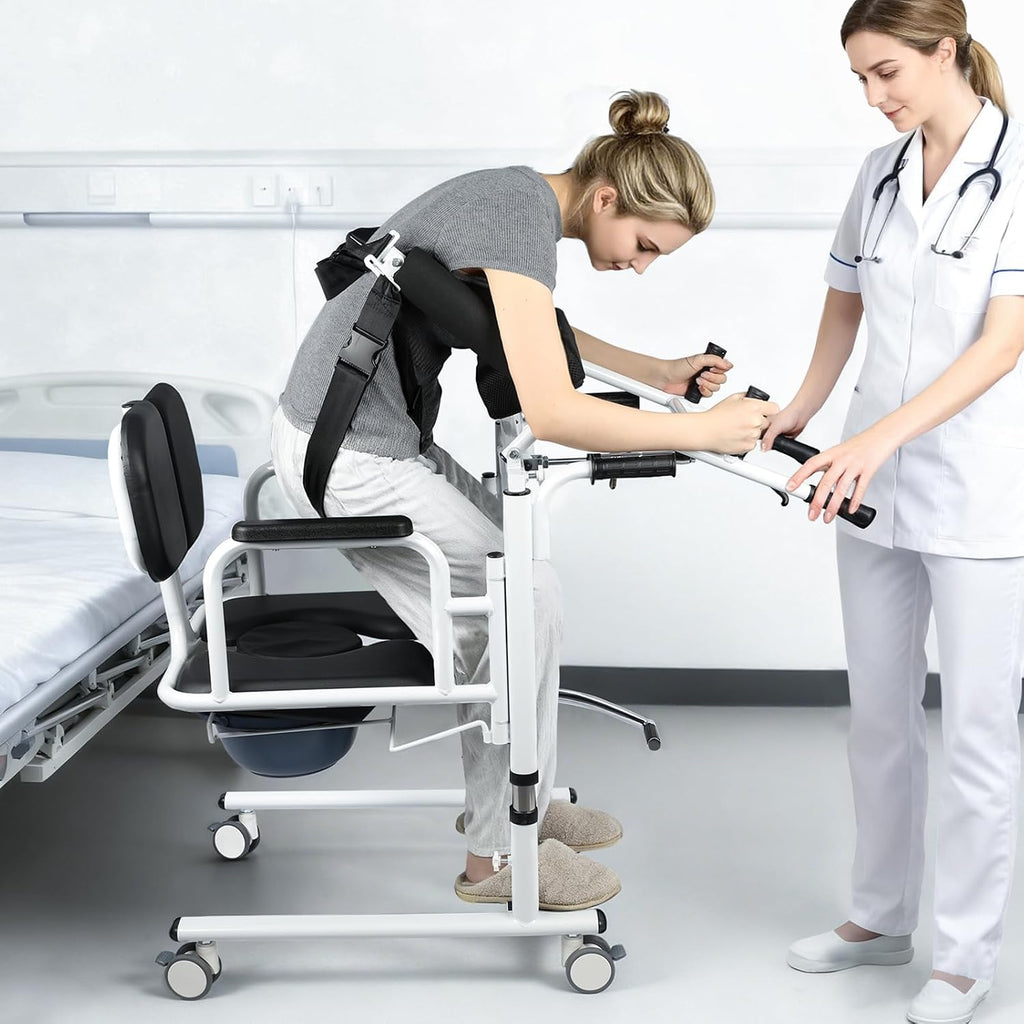 Patient Lift Transfer Chair - Heavy Duty Shower Commode Chair with Toilet Safety Frame (Dual A - Black & Rack)