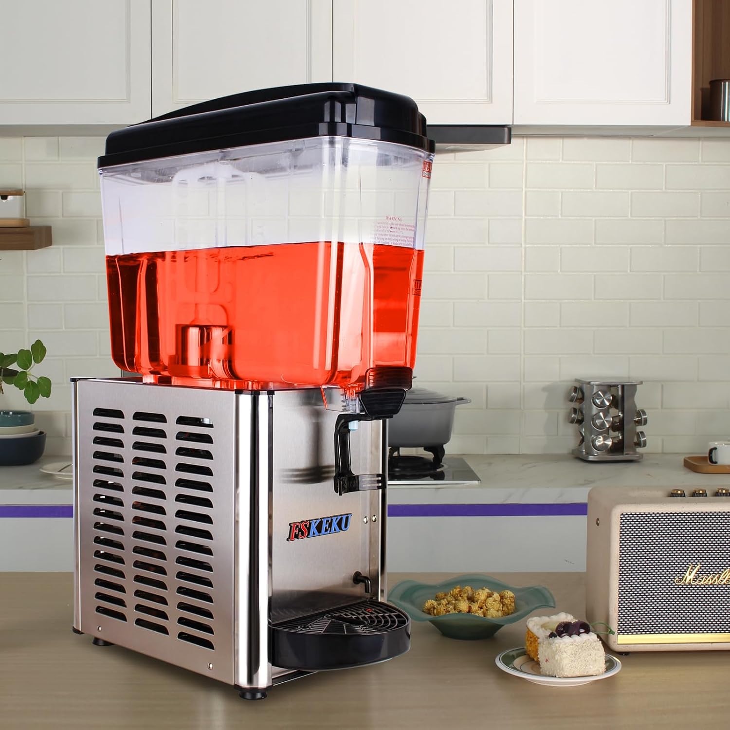 Commercial Beverage Dispenser Single Tank: Commercial Juice Dispenser 18 L/4.8 Gal for Parties - 46℉ to 59℉ Stainless Steel Cold Drink Dispensers for Cafeterias Bar Hotel Parties
