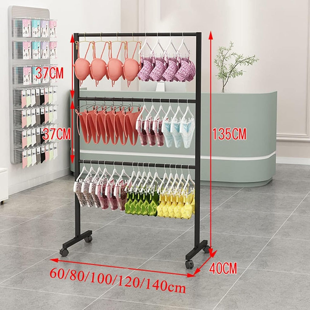 Underwear Display Rack,Bra Rack with Wheels,Garment Rack,Clothing Store,Retail Shelving,Commercial Free Standing Hanger for Bikini,Swimwear,Lingerie (Color : Gold, Size : L60xH135CM/23.6x53in)