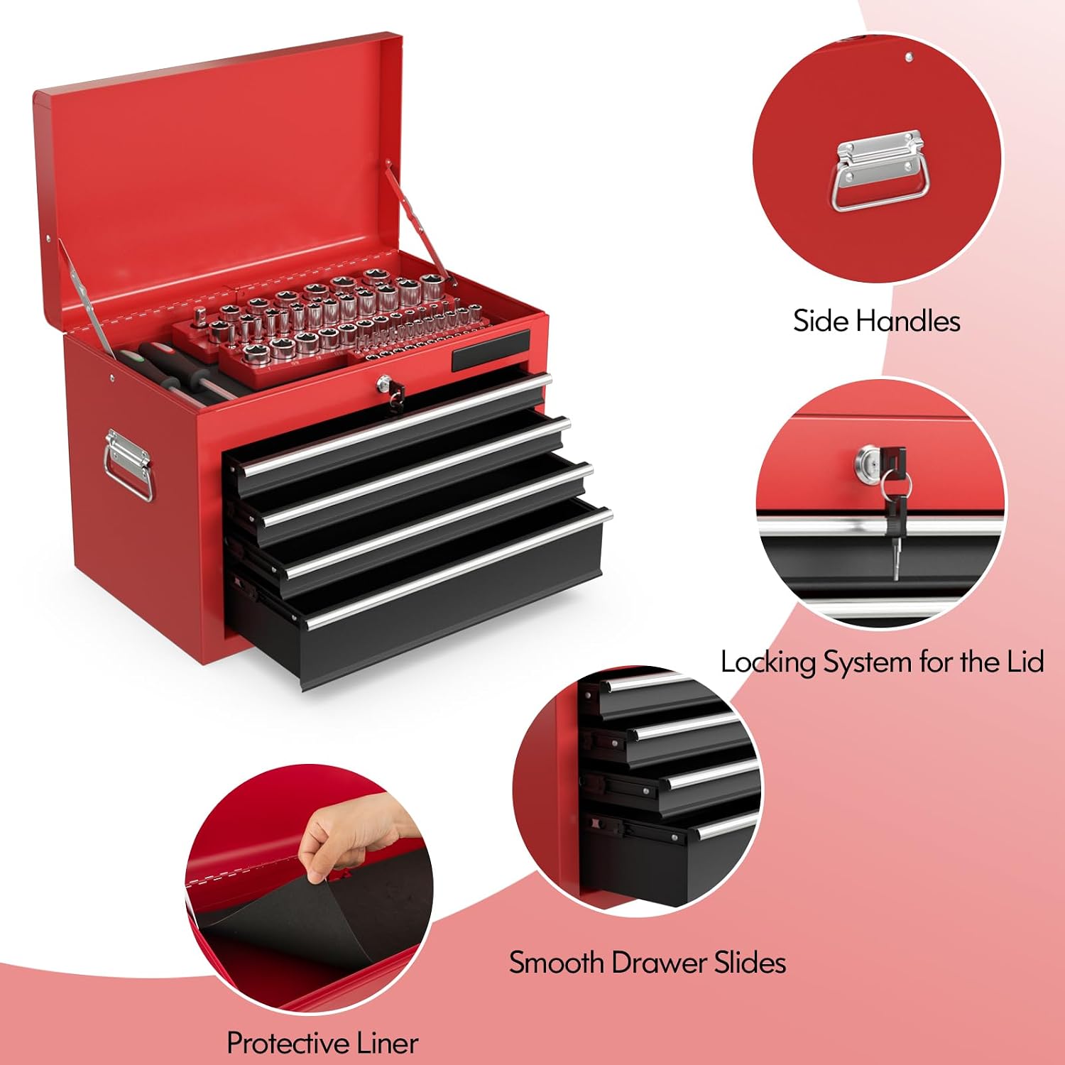ERGOMASTER Tool Cabinet Chest Include 4-Drawers Removable Top Box + 2-Drawer & Caibinet Capacity Tool Storage with Wheels and Locking System - BlackRed 6-Drawers, TOOLBOX-2023