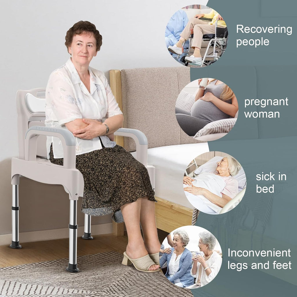 Adjustable Bedside Commode Chair for Seniors and Disabilities Ultra Wide Seat Up to 660 Lbs Capacity Height Adjustable Toilet Chair for Elderly and Disabled Blue Upgrade