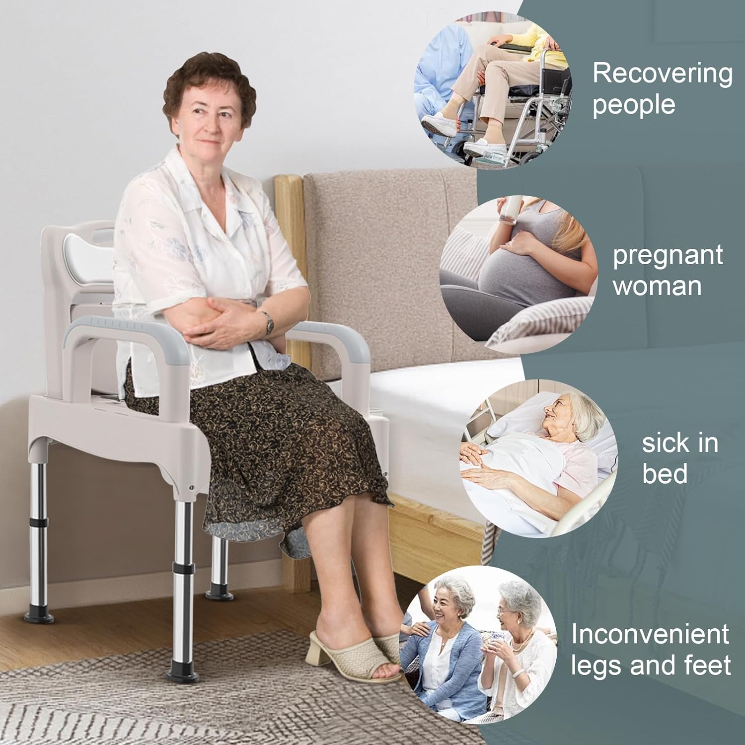 Adjustable Bedside Commode Chair for Seniors and Disabilities Ultra Wide Seat Up to 660 Lbs Capacity Height Adjustable Toilet Chair for Elderly and Disabled Blue Upgrade