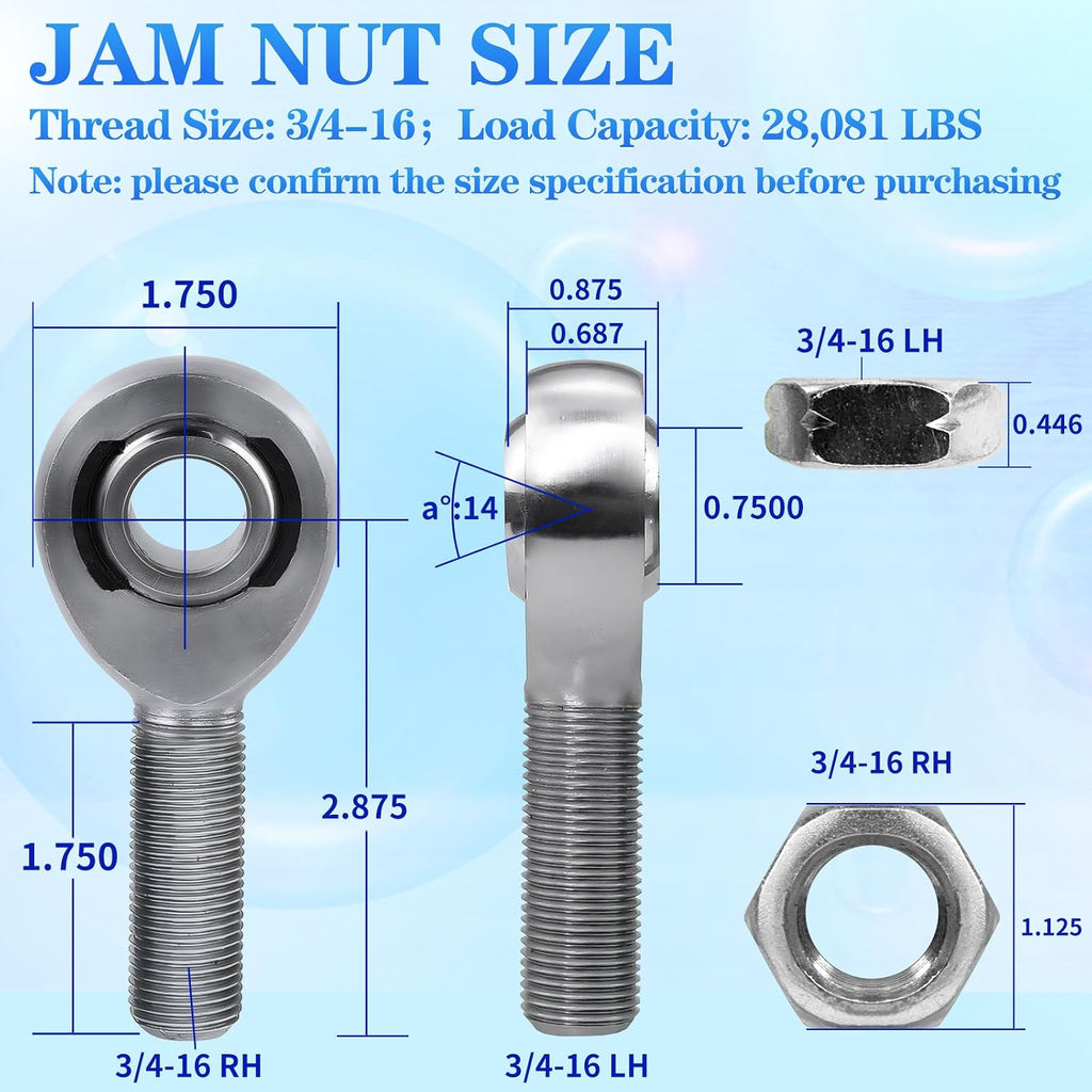 3/4' Heim Joint Rod End Kit with Spacer,Tube Adapters & Jam Nuts,RH & LH Hand Thread .750' Chromoly Heim Joints Panhard Rod End for Steering and Suspension, Traction Bars,Links Joints-4Set