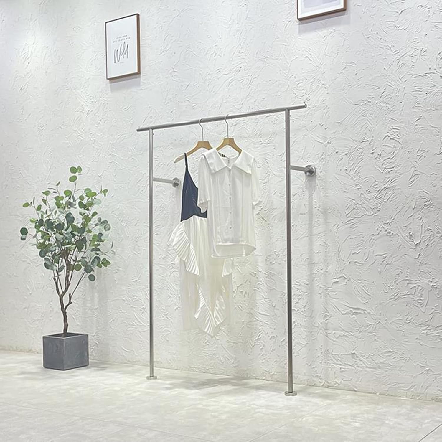 Clothing Store Display Stand Garment Rack, Commercial Clothes Shelves Retail Silver Coat Racks, Heavy Duty Hanging Rod Hangers Industrial Pipe Closet Organizer, Creative（150CM×160CM）