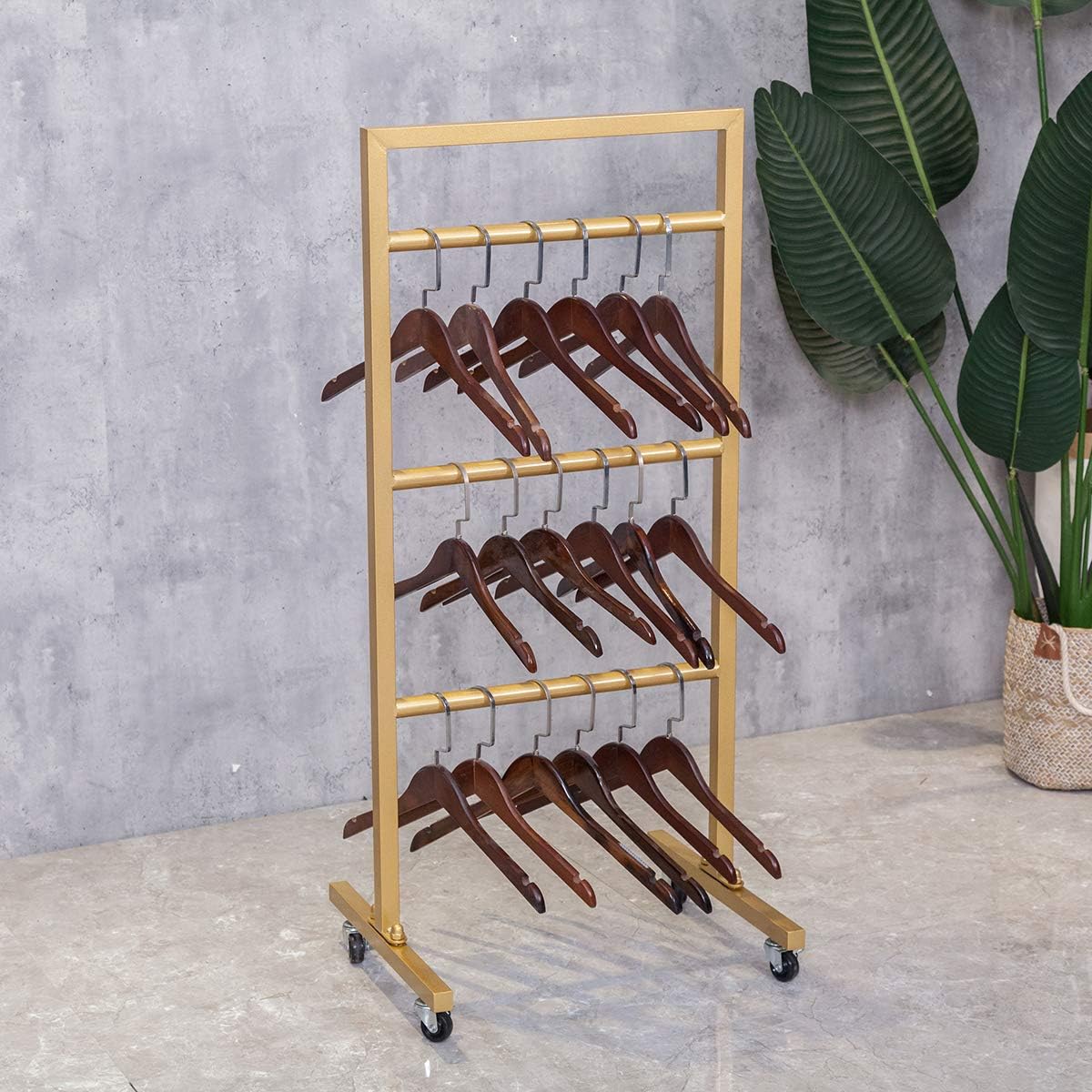 Simple Modern Heavy Duty Metal Rolling Hanger Storage Rack with Wheel,Retail Display Floor-Standing Towel Pants Scarf Organizer Shelves (Gold, 3 Tier)