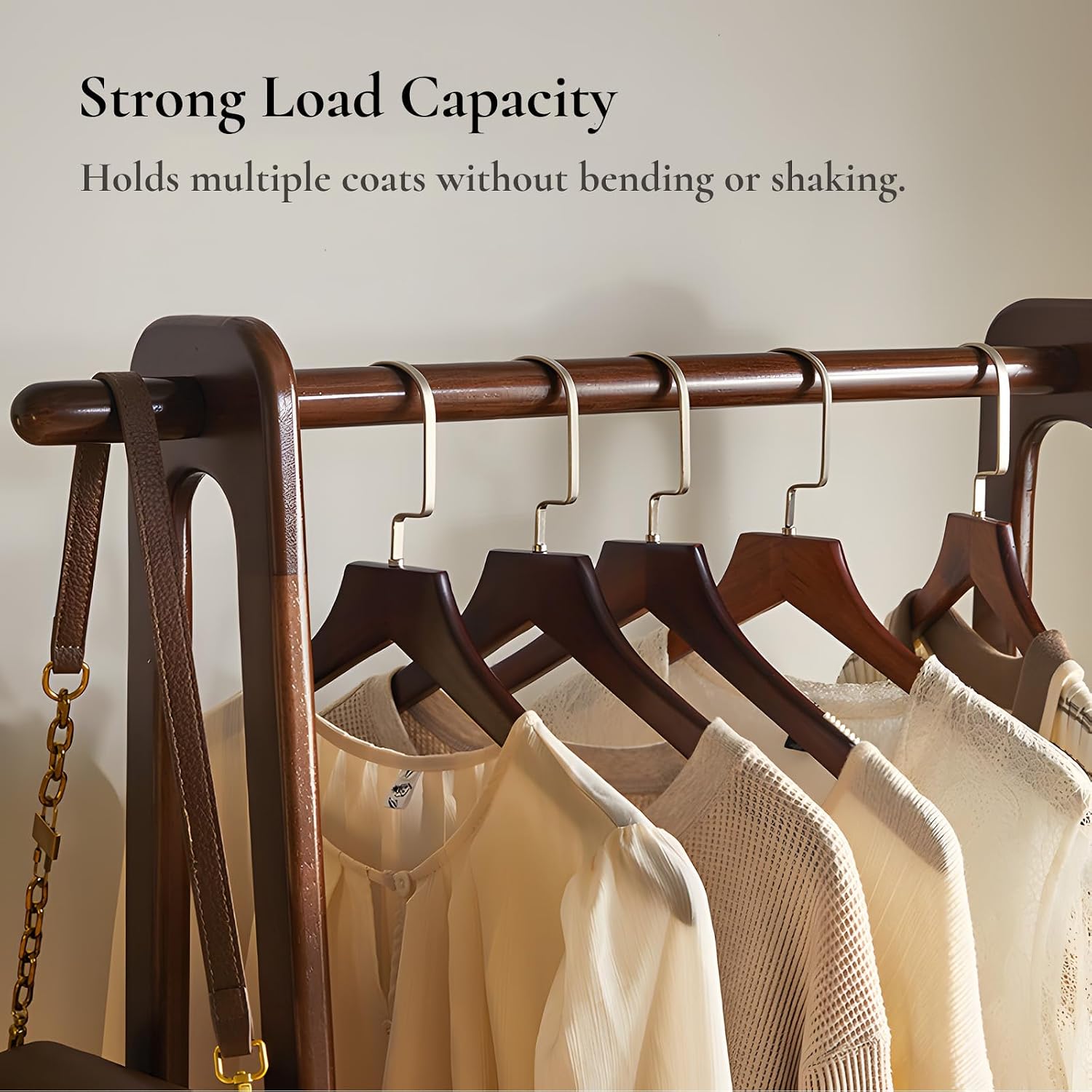 Solid Wood Clothing Rack with Shelf, Freestanding Garment Rack with Hooks, Rubberwood Clothes Organizer for Bedroom Entryway, Minimalist Wooden Clothes Stand (Walnut, 23.62 inches)