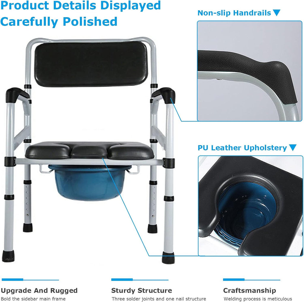 Bedside Commode Chair, Heavy-Duty Raised Toilet Seat with Handles, 6-Gears Height Adjustments, 180kg Capacity, Portable Bathroom Potty Chair for Adults (1)